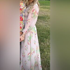 RIXO Pink Floral Long Sleeve Maxi Dress